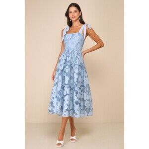 Lulus Proof Of Perfection Blue Floral Tiered Tie-strap Midi Dress - Size XL